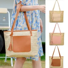 Модная женская Соломенная плетеная Сумка из ротанга, плетеные сумочки ручной работы, сумка-тоут, женская сумка на плечо с кисточками, сумки для женщин, пляжные сумки