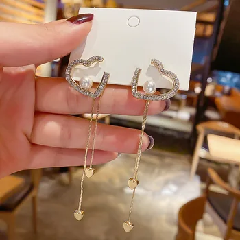 

Heart Pearl Tassel Earring South Korea Elegant Versatile