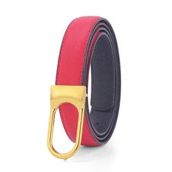 High Quality Red Girl Slide Buckle Luxury Brand Designer Tight-Fitting Belt Ladies Grained Leather 2.4 cm Belt Ladies Casual