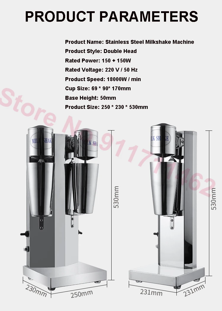 Commercial Double Head Milkshake Machine Electric Blender Milk Foam Shaker Stainless Steel Bubble Milkshake Maker 220V/110V 5