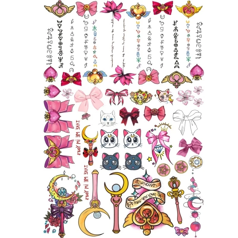 

50pcs Sailor Moon Tsukino Usagi Sticker Temporary Transfer Tattoo Cosplay Props DIY Halloween Accessories Luna Body Art
