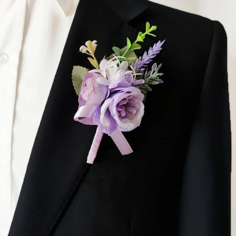 Boutonnière - broche pour mariage - violet prune et blanc - Un grand marché