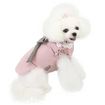 

Pet Lace Collar Cotton-padded Clothes with Velvet Warm Fashion Bow Design Soft Comfortable Durable Pet Dog Clothes