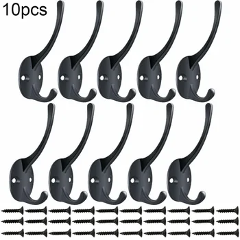 

10 Pcs Heavy Duty Dual Coat Hooks Wall Mounted 20 Screws Retro Double Hook Brand New