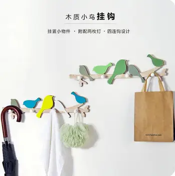 

Creative Country Bird Coat Hook Wooden Key Rack Wall Holder Home Decoration Accessories Bedroom Organizer Wall Hanger