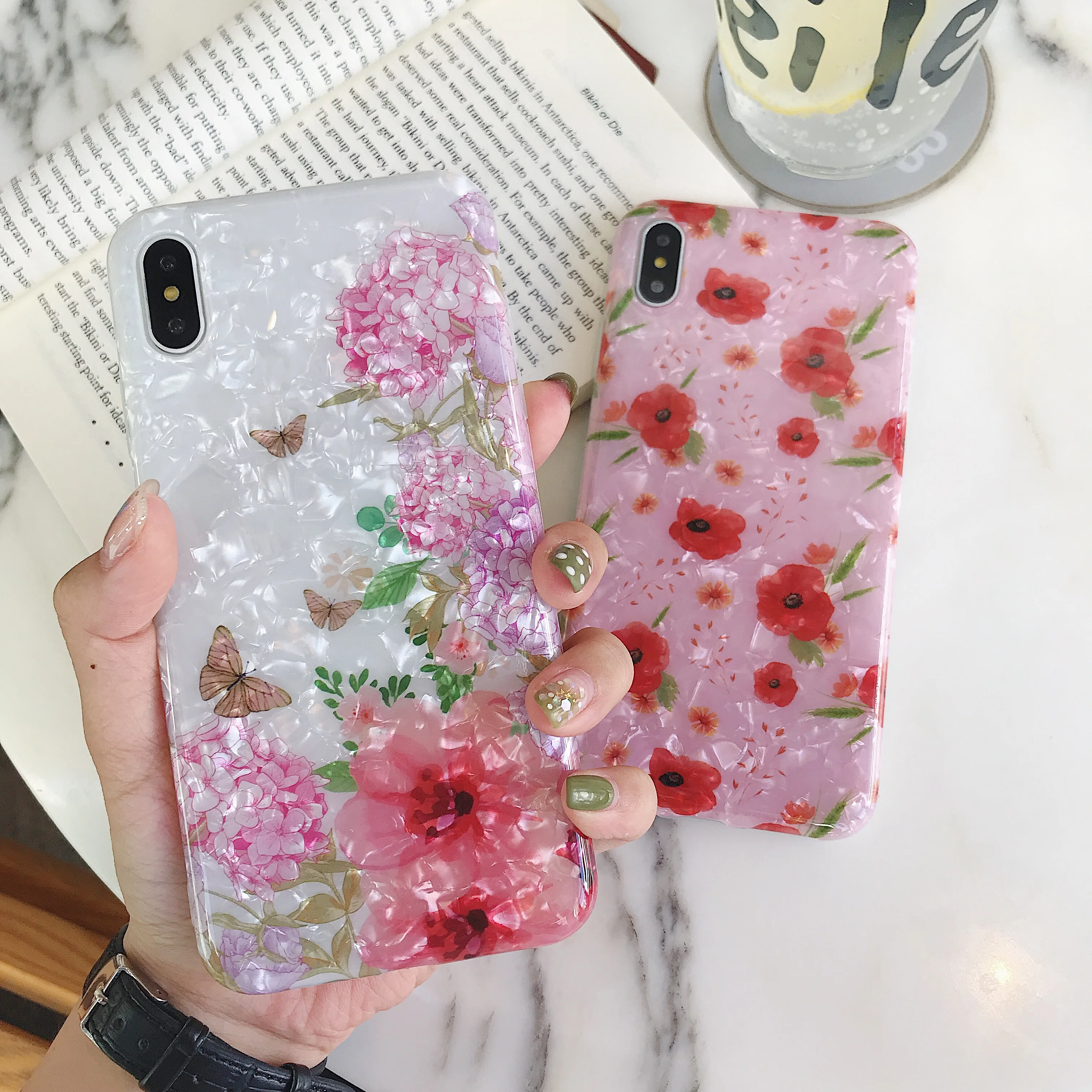 

Glitter Dream Shell Flower Pattern Cases For iPhone XR XS Max X 7 6 6S Plus 10 Soft TPU Silicone Floral Back Cover Fundas Coques