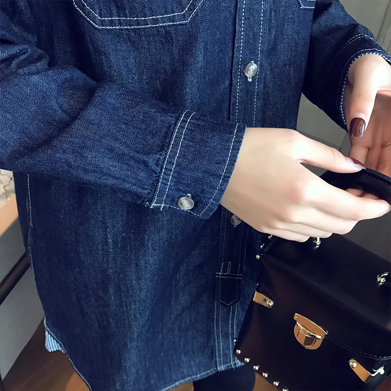 Новое поступление полный Топ Blusa женские блузки весна новая женская рубашка пальто прошитый подол Длинные свободные джинсы раздельные рубашки