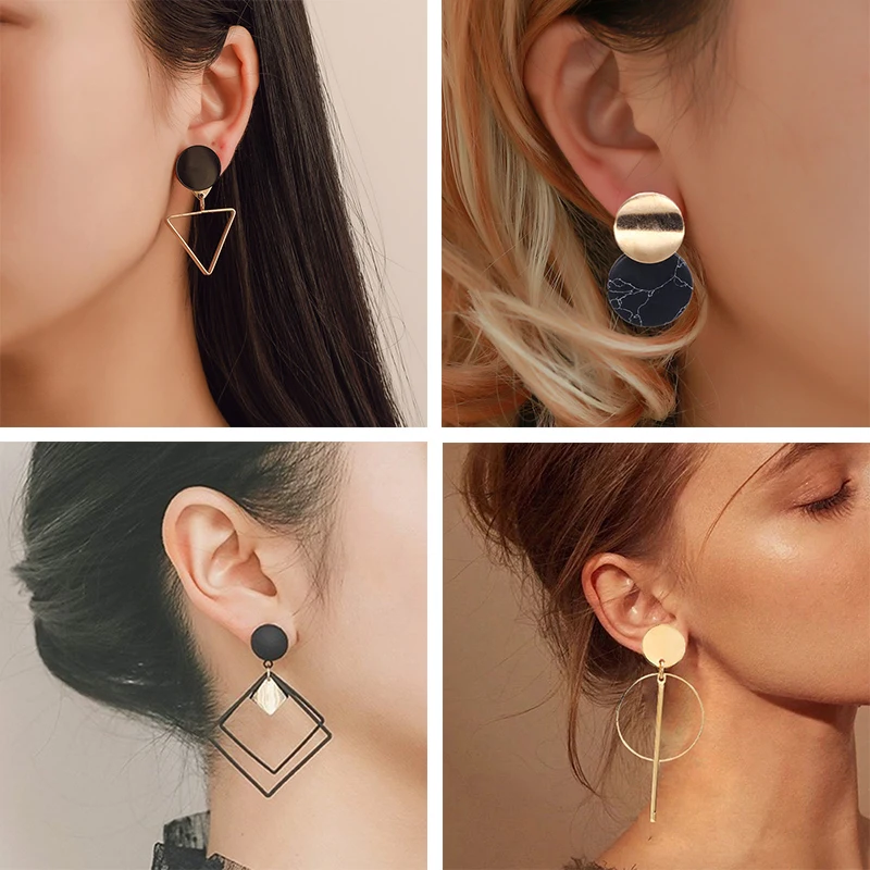 Drop-Earrings Asymmetric Fashion Jewelry Acrylic Korean-Statement Black Vintage Women