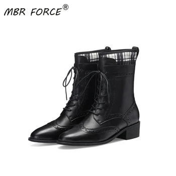 

MBR FORCE new cross straps high-quality natural leather fashion all-match British style autumn and winter warm black ankle boots