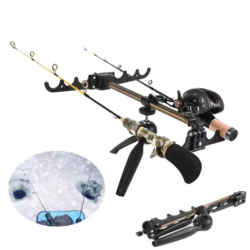 

Fishing Rod Holders Foldable 4 Groove Ice Fishing Rod Holder Tripod Floor Stand Fishing Pole Bracket Hot Sale