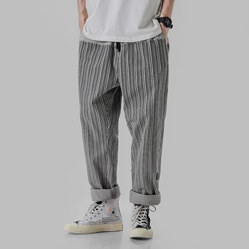 

Autumn New Track Pants Men Fashion Casual Striped Drawstring Trousers Man Streetwear Wild Hip Hop Loose Joggers Sweatpants M-2XL