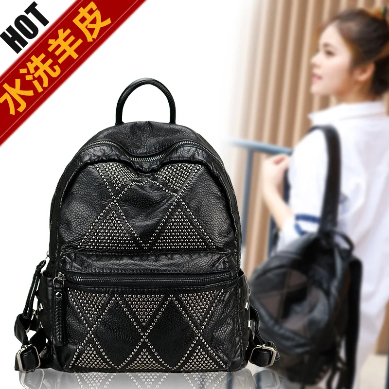 2019 Autumn And Winter New Style Backpack Europe And America Style Washing Pu Metal Shopping WOMEN'S Bag Support 2019 Autumn And Winter New Style Backpack Europe And America Style Washing Pu Metal Shopping WOMEN'S Bag Support