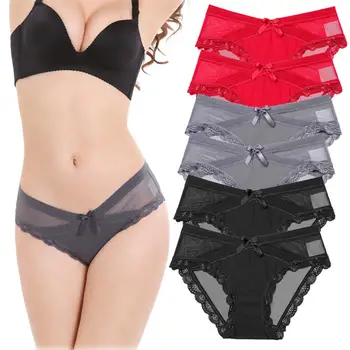 

Annilove Women Sexy Satin Lace Panties Babydoll Lingerie Nightdress Underwear See-Through Bikini Lace Briefs Pack of 6 Pcs