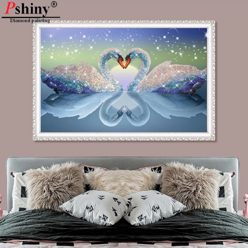 Pshiny 5D Прозрачная Круглая алмазная живопись деталь сделай сам вышивка Лебеди