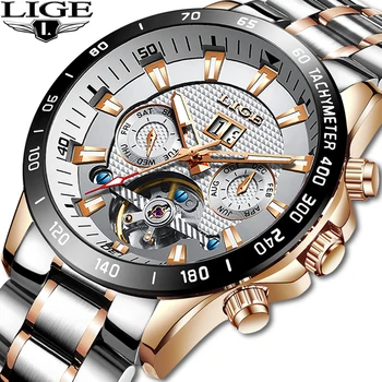 

LIGE Hot Sale Waterproof Automatic Tourbillon Design Watch Men Mechanical Wristwatches Skeleton Business Watch Relogio Masculino