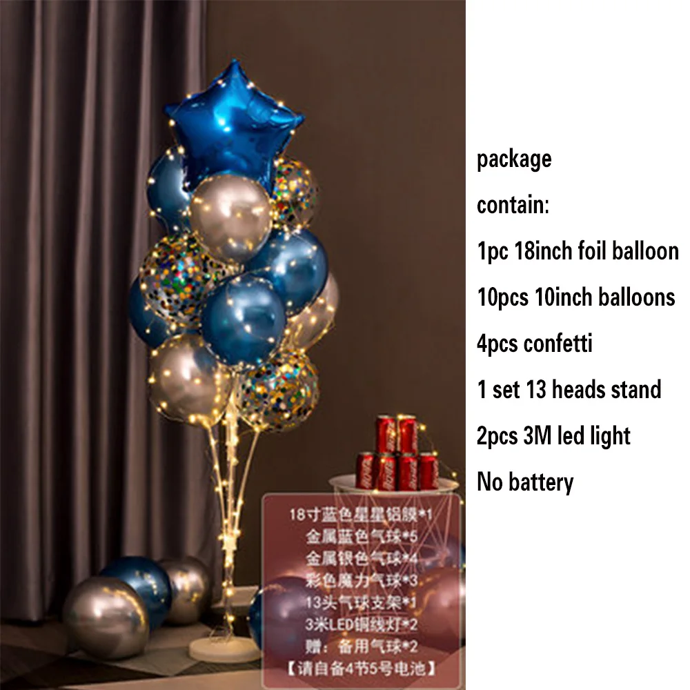 Kit de soporte para globos de mesa de 1,3 m con cadena de luces, centro de mesa con globos para decoraciones de cumpleaños, baby shower, fiestas de Navidad