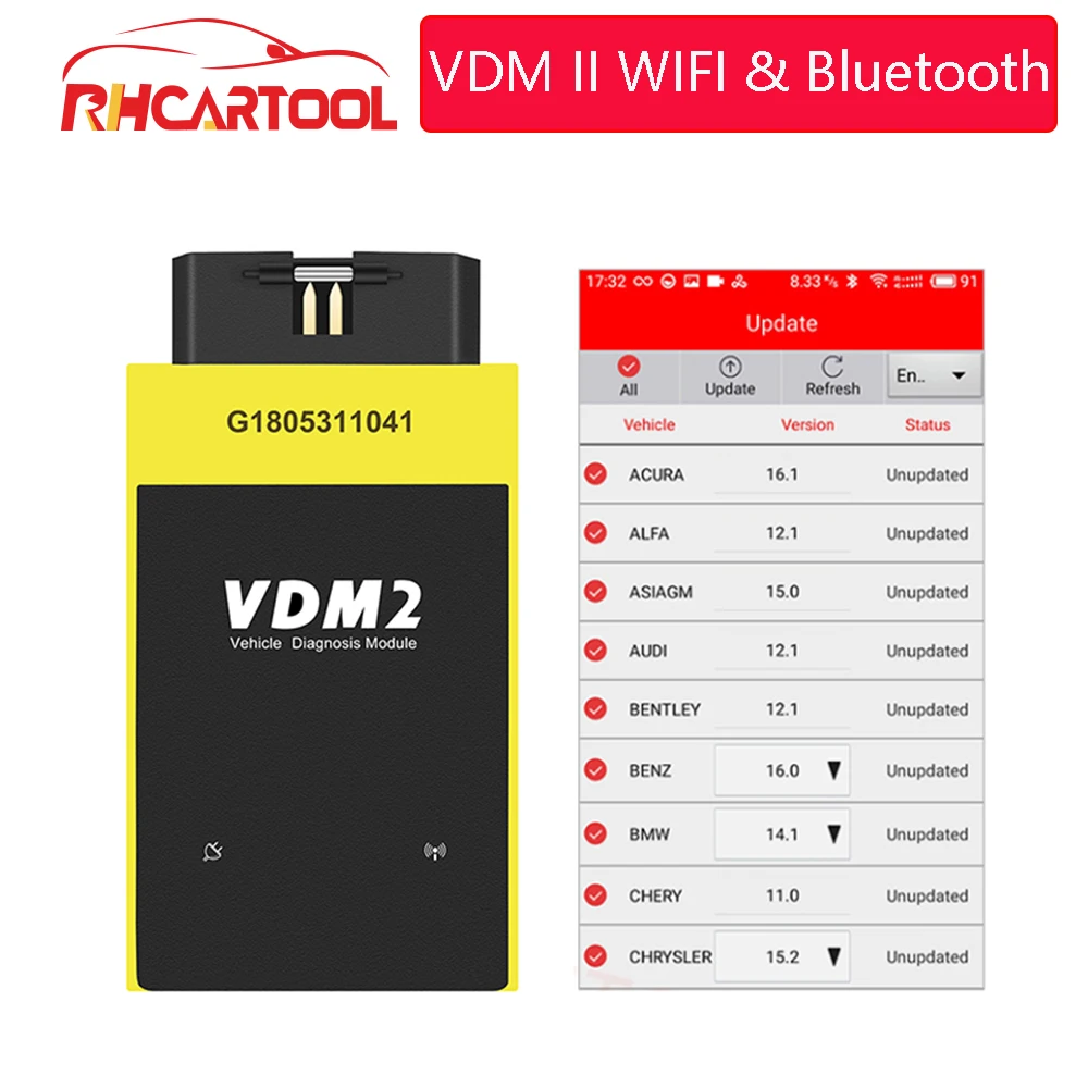 OBD2 UCANDAS VDM2 полная система V5.2 Bluetooth/Wifi VDM II для Android 2 OBDII сканер кодов PK easydiag