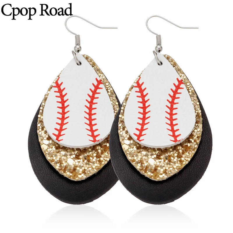 

Cpop Multilayer Baseball PU Leather Earrings for Women American Flag Glitter Leaf Pendant Earrings Fashion Jewelry Accessories