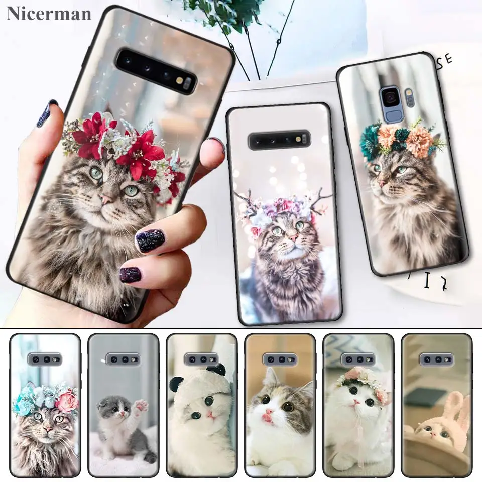 

Case Cover for Samsung Galaxy S8 S9 S10 S10e 5G Note 8 9 10 5G Plus S7 S7 Edge S8+ S9+ S10+ Merry Christmas cats Grey Love Case