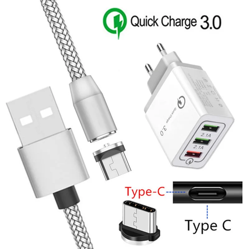 Magnetic USB Cable For Samsung Galaxy M30 A50 Sony Xperia 10 Plus XA2 XZ Redmi Note 7 Type C Magnet Charge QC 3.0 Fast Charger