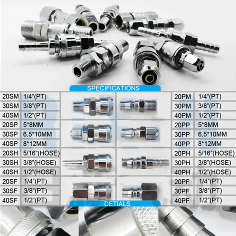 10 X 1//4 Air Compressor Plug Fitting Pneumatic Quick Connectors European Style