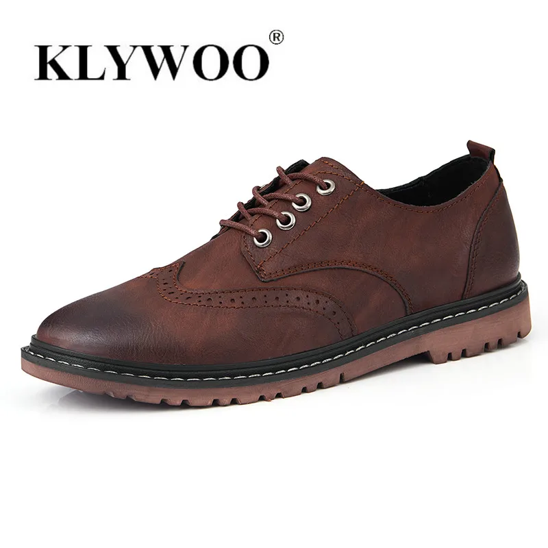 

Men Leather shoes Fashion Lace-up Round Toe Men Dress shoes Soft Lightweight Comfortable Leisure Leather Shoes for Male KLYWOO