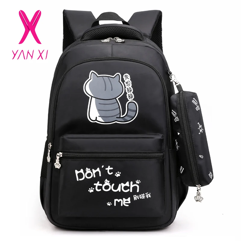 YANXI мультфильм кошка рюкзаки для ноутбука с пенал модные буквы печати школьные рюкзаки для подростков девочек рюкзак Mochila Sac Dos