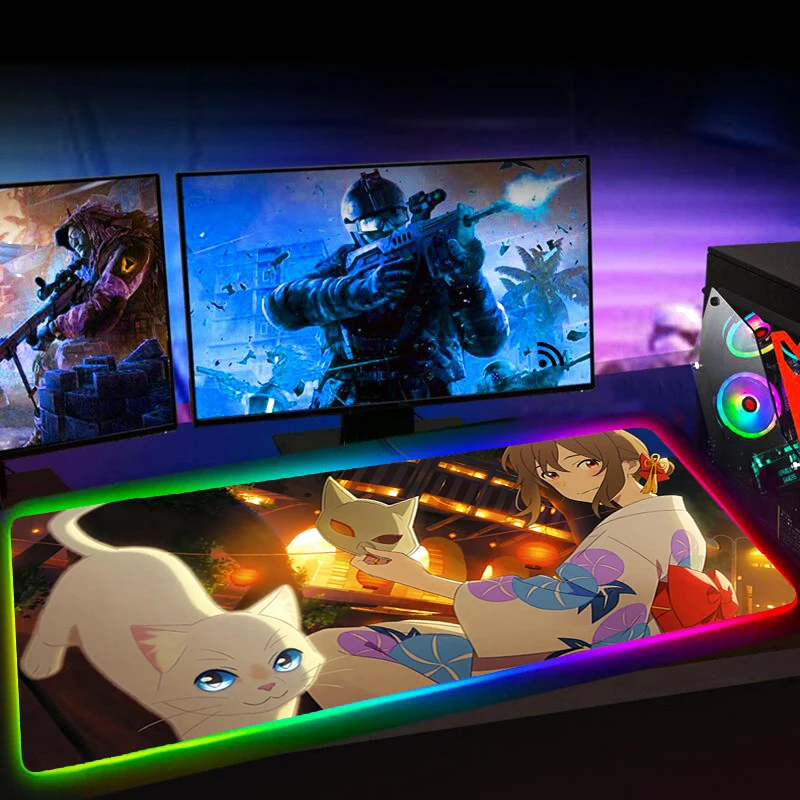 

Rgb 900x400mm Alfombrilla Raton A Whisker Away PC Gaming Accessiores Anime Mouse Pad XL Mause Pad LED Backlit Mat Mausepad 35X60