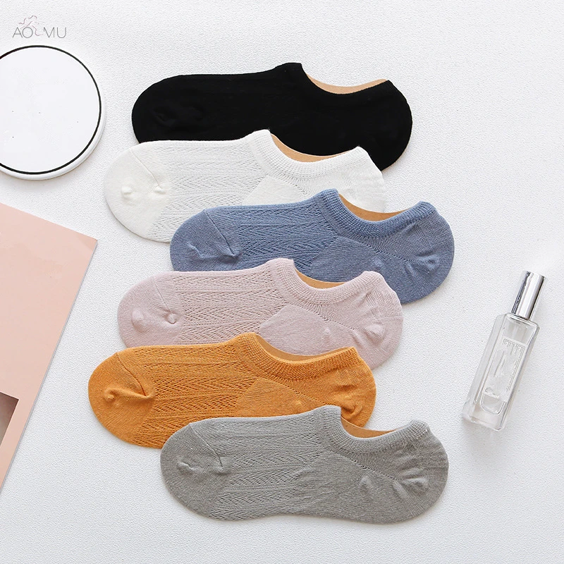 AOMU, женские хлопковые носки, пара носков-лодочек, сетчатые мужские носки, женские летние спортивные носки ярких цветов, Нескользящие женские короткие носки до лодыжки