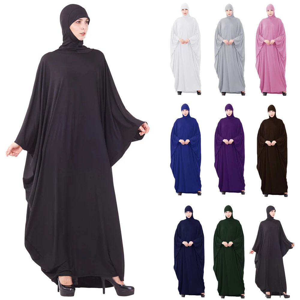 

Muslim Women Prayer Garment Hijab Dress Loose Jilbab Arab Kaftan Farasha Robe Bat Sleeve Maxi Gown Worship Service Islamic Dress