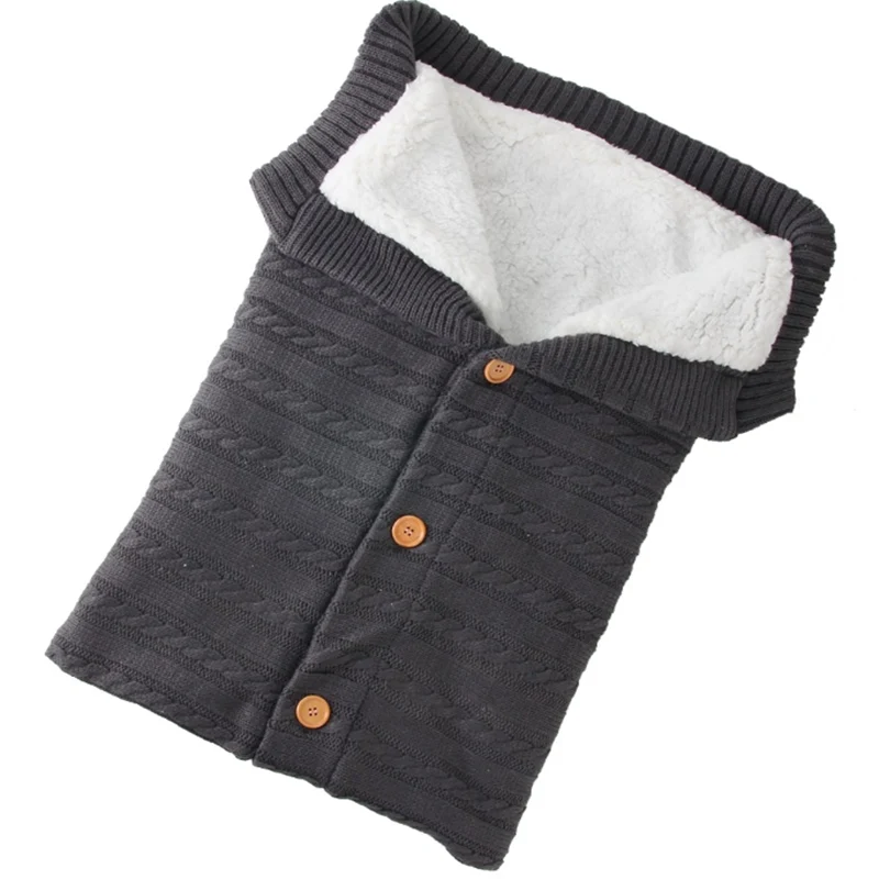 Зимние теплые спальные мешки для новорожденных; вязаная Пеленка на пуговицах для младенцев; пеленка для коляски; одеяло для малышей; спальные мешки - Цвет: Темно-серый