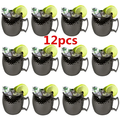 12Pcs Black 12 шт., 550 мл, 304 нержавеющая сталь, барабанный тип, кружка с медным покрытием, пивная кружка, пивная чашка, стакан для воды, посуда для напитков - Цвет: 12Pcs Black
