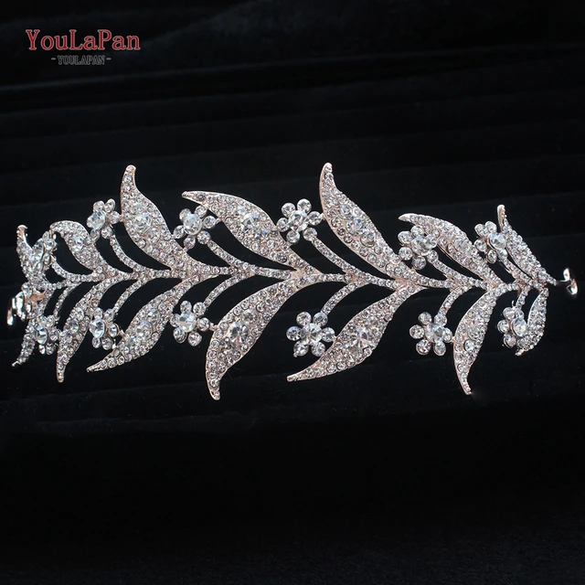 TOPQUEEN HP301 Indian Bridal Hair Accessories Alloy Flower Bridal Crowns and Tiaras Silver Hair Pieces Wedding Hair Jewelry HP326-Rose Gold