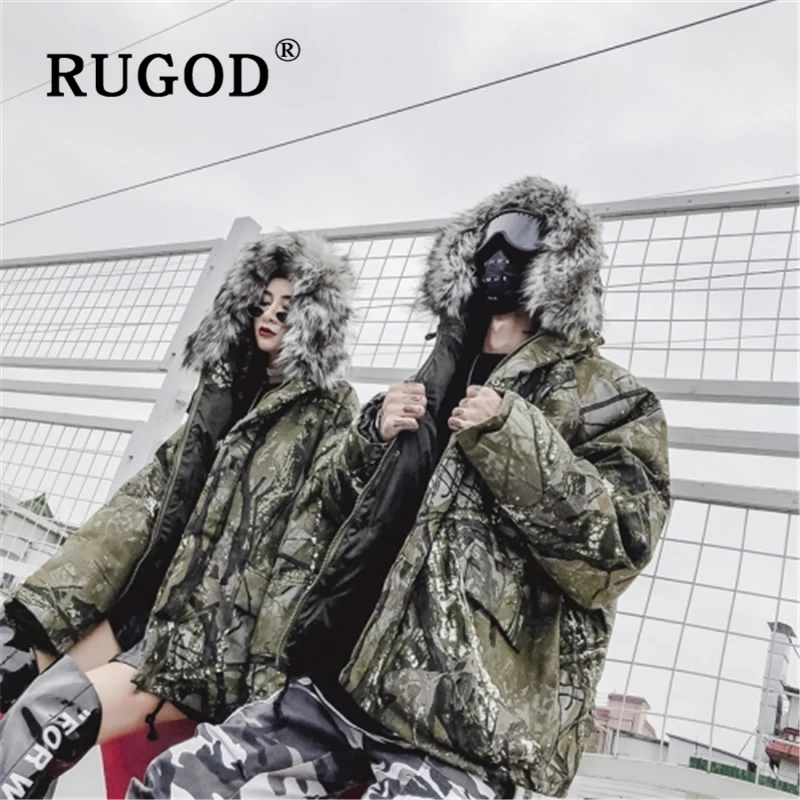 RUGOD/ Новое камуфляжное зимнее хлопковое пальто для женщин, модная меховая парка с капюшоном, длинные пальто, винтажные теплые утолщенные куртки Feminina