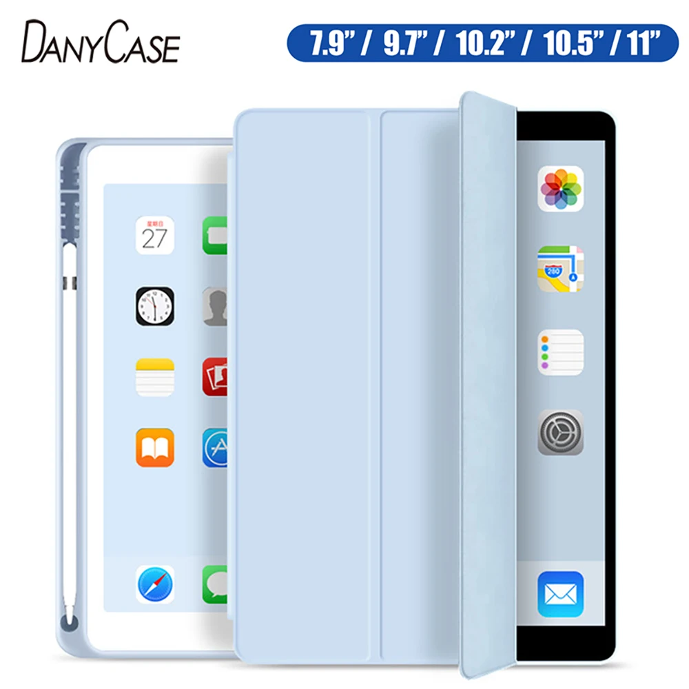 Чехол для 2019 iPad 10,2 7th 2018 2017 9,7 Mini 4 5 2020 Pro 11 10,5 Air 3 Smart Cover с карандашом держатель для iPad 5th 6th поколения-0