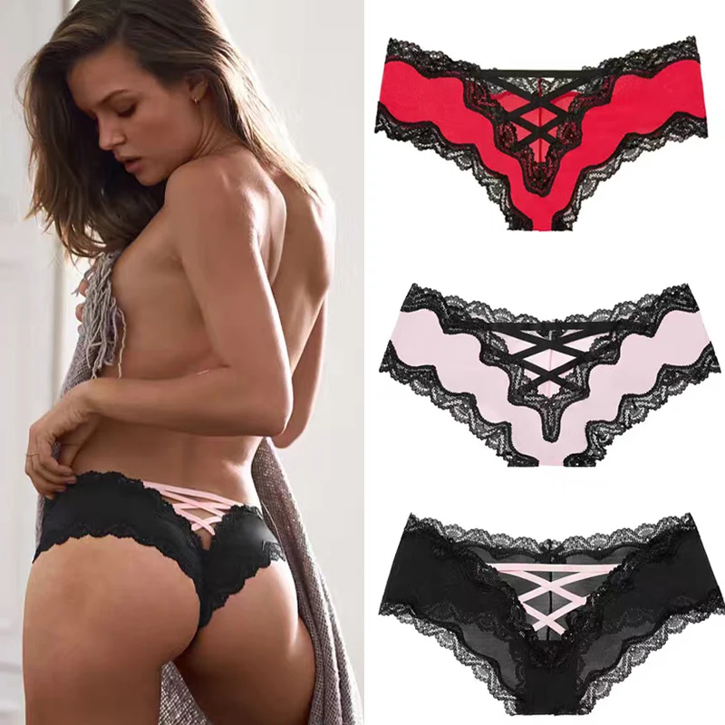 

Sexy Lingerie Panties Female Pink Bikini Panty Thong Black Lace HOT Sexi Loli Erotic Fiber Low Waist Briefs Women's Underwear