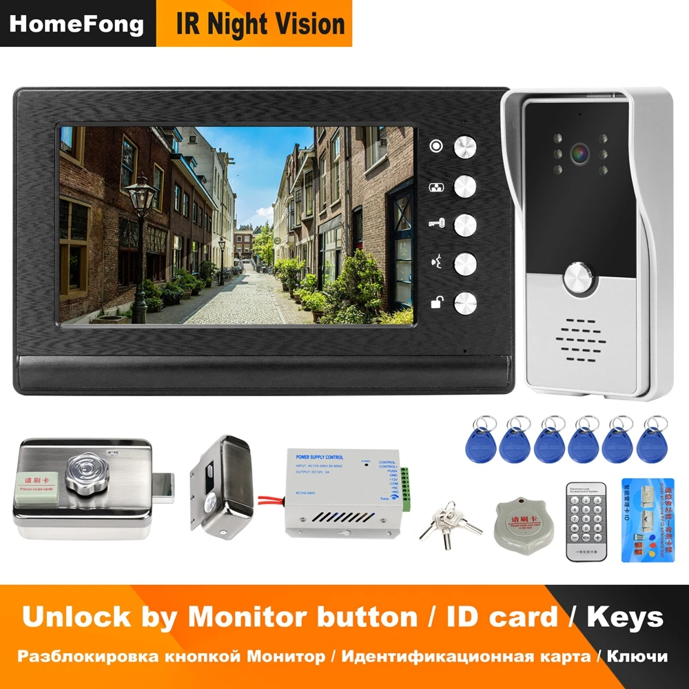 Homefong Wired Video Door Phone with Lock video intercom for Apartment Home Electric Lock Access Control System 3A Power Control