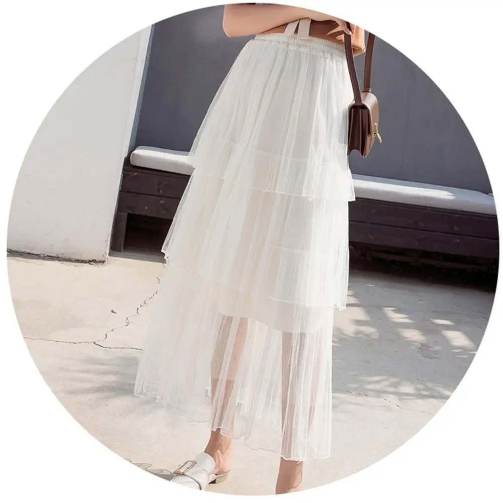 Женская сетчатая юбка в складку, элегантная Милая летняя юбка с эластичной резинкой на талии, модная Прозрачная женская повседневная юбка