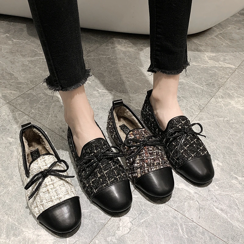 

Fashion Female flats woman Lady Cross grid color matching Round Toe Bow sweet 2019 Spring Autumn Moccasins chaussures femme