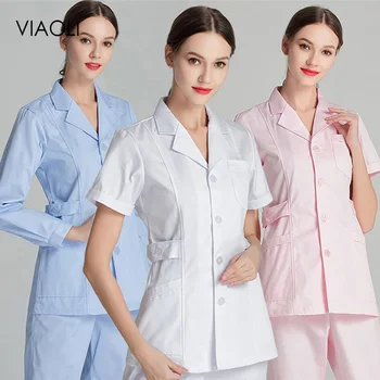 

Nurse News Design Scrubs Medical Uniforms Women Surgical Suit Slim Collar Cap Lab Coat Hospital Dental Clinic Salon Workwear new