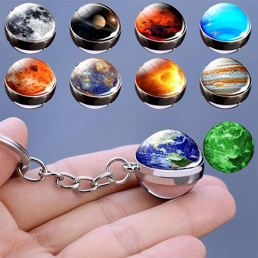 2020 Moon Earth Sun Mars Planet Keychain Keyring Double Side Glass Ball Universe Nebula Key Chain Ring Solar System Jewelry | Украшения и