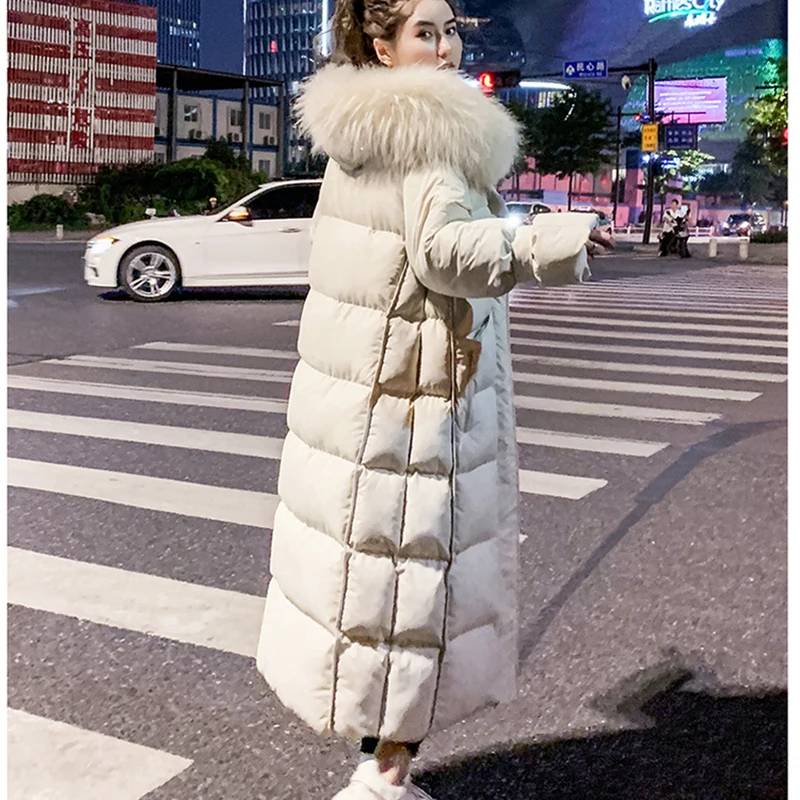 

Winter Warm Coats Women Parka 2019 Big Faux Fur Collar Female Coat and Jacket Collection Hot X-Long Thick-padded Ladies Outwear
