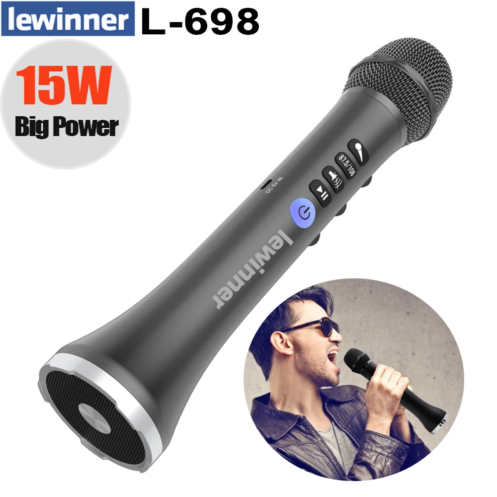Lewinner L-698 беспроводной микрофон для караоке, Bluetooth-динамик 2 в 1, портативный проигрыватель KTV для iOS/Android
