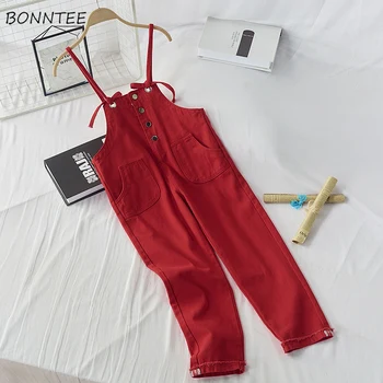 

Jumpsuits Women Denim Adjusted Strap Button Pockets Korean Style Simple Casual Students School Girl Sweet Harajuku Womens Spring