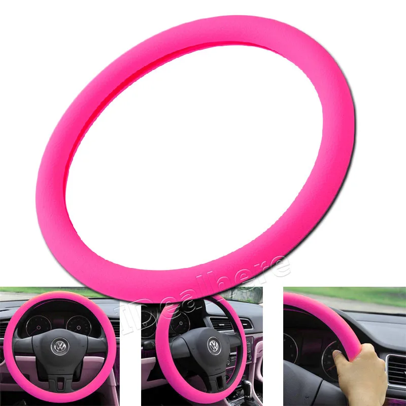 Pink Мягкий силиконовый чехол рулевого колеса автомобиля оболочки 36-40 см многоцветный нескользящий протектор для авто - Название цвета: Pink