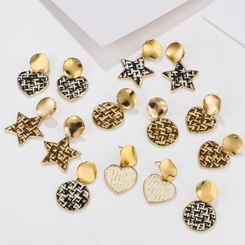 

AENSOA NEW Korean Geometric Earrings For Women 2019 Round Heart Gold Color Drop Earring Fashion Bohemian Jewelry Christmas Gift