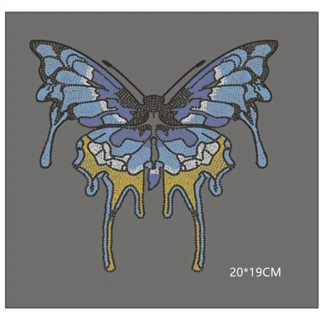 Big colorful butterfly hot fix rhinestone motif designs iron on crystal transfers design applique patches strass iron small size blue