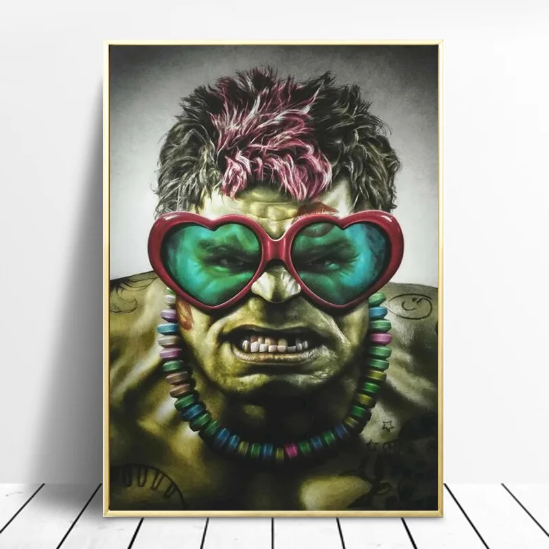 Модный супергерой Халк с очками домашний декор стена искусственная Картина на холсте картина для