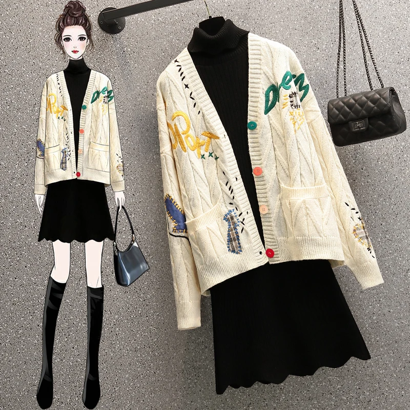 

women's clothing 2021 autumn and winter new thickened knitted cardigan coat medium and long dress age reduction suit