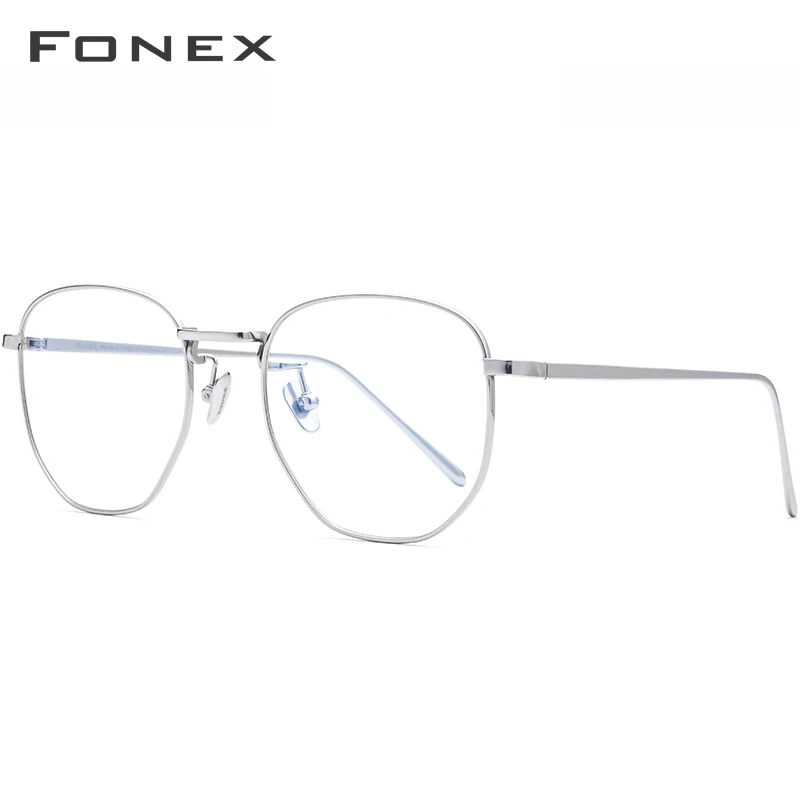 FONEX, оправа для очков из чистого титана, для мужчин, близорукость, Оптический Рецепт, большие размеры, оправа для очков, для женщин, новинка, Золотой полигон, очки, 8518 - Цвет оправы: Серебристый